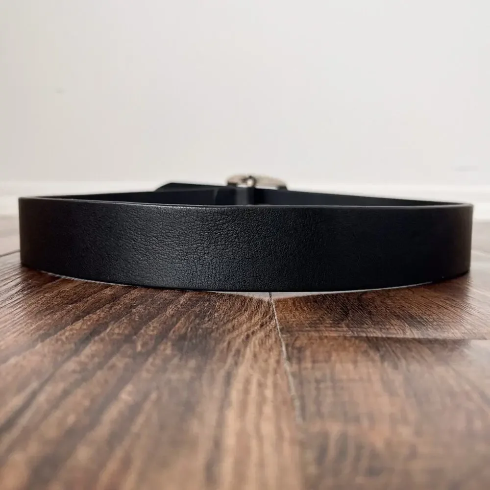 VTG Ralph Lauren Polo Leather Belt Y2K Hinge Buckle Edgy Womens Size Small Black